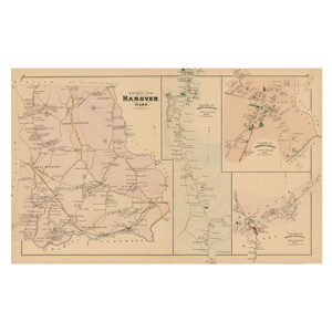 Town of HANOVER and VILLAGES, MA 1879 Map Unframed